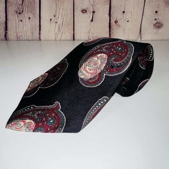 Stafford All Silk Tie Men’s Black Burgundy Paisley Print Made in USA Vintage - Picture 2 of 7
